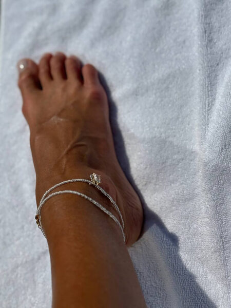 Double Anklet WHITE PEARL with HEART